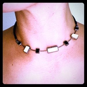 Metal black and white stone choker